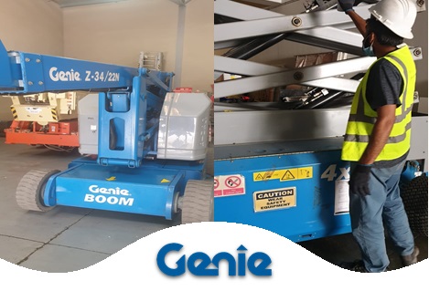 Genie scissor lift servicing amc repair onsite boomlift battery indoor outdoor electric